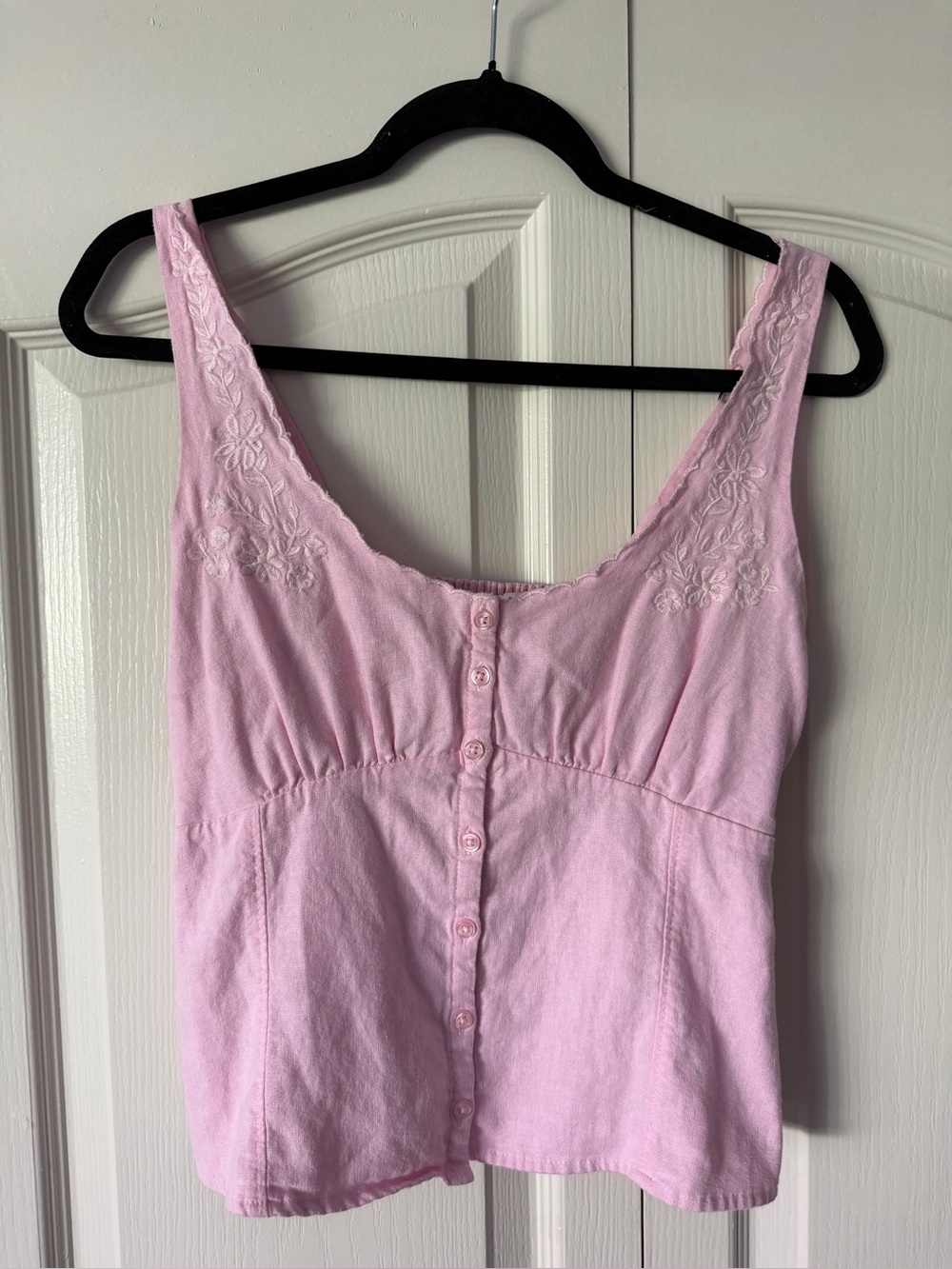 Hollister Light Pink Button-Front Embroidered Tank